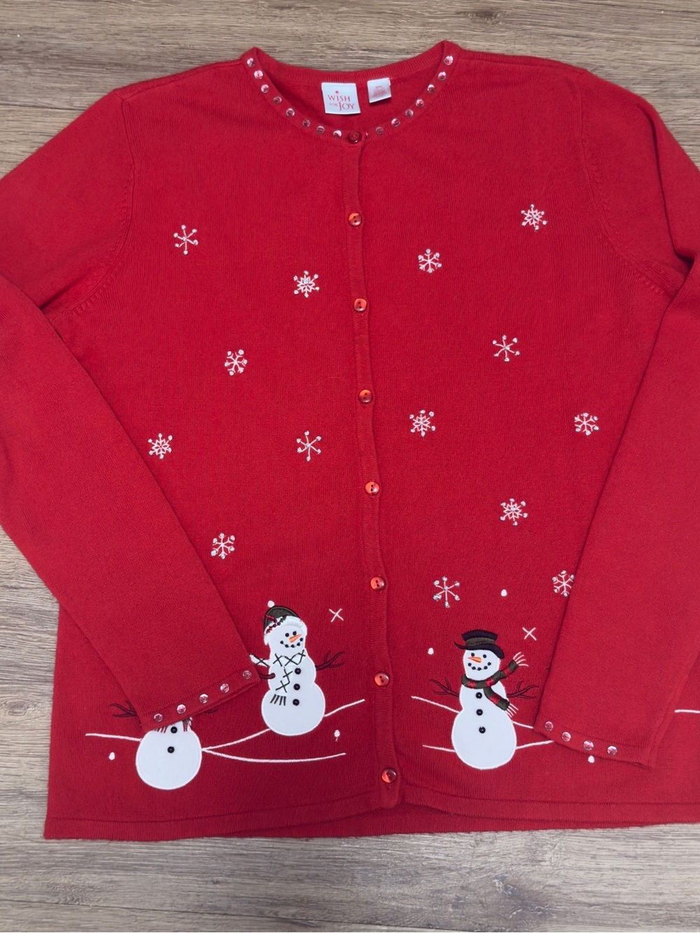 Red Snowman Embroidered Holiday Cardigan